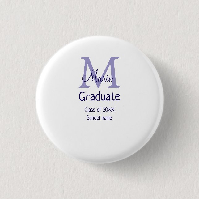 Graduate fügen Name Monogramm lila einfache minima Button (Vorderseite)