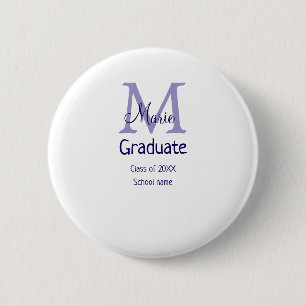 Graduate fügen Name Monogramm lila einfache minima Button