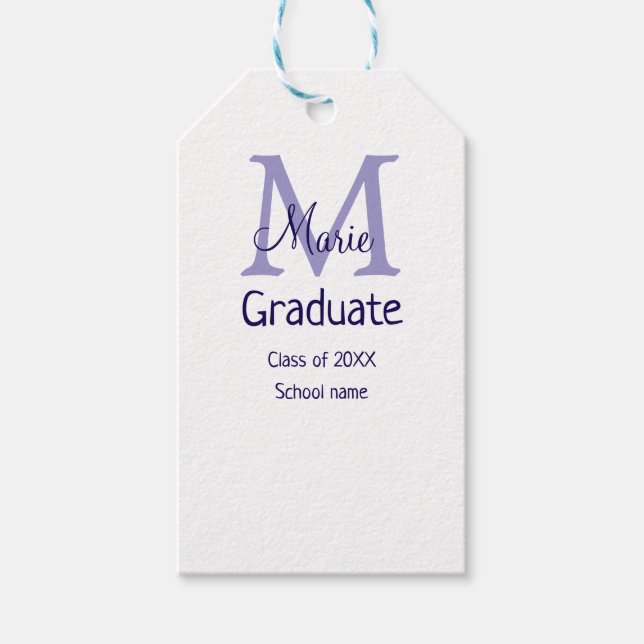 Graduate fügen Name Monogramm lila einfache minima Geschenkanhänger (Vorderseite)