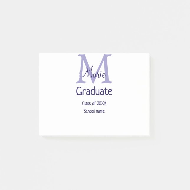 Graduate fügen Name Monogramm lila einfache minima Post-it Klebezettel (Vorderseite)