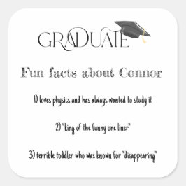 Graduate Fun Fakten mit Graduation Cap Quadratischer Aufkleber