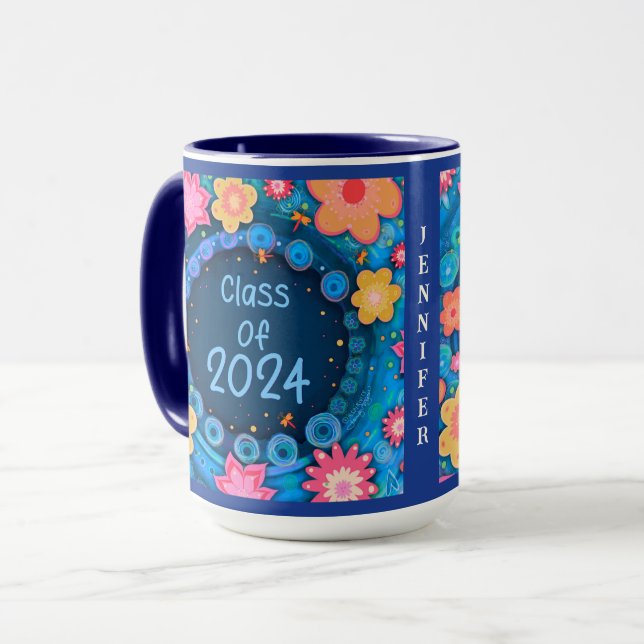 Graduate Fun Floral Name Jahr Girl Inspirivity Tasse (Vorderseite Links)