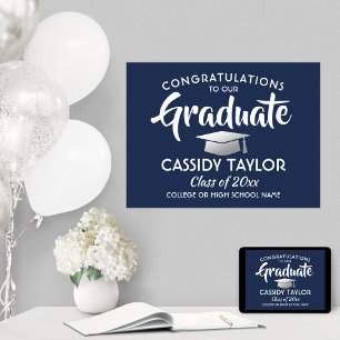 Graduate Glückwunschs Navy Blue und White Abschlus Poster