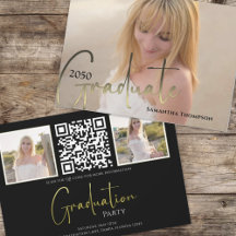 Graduate Gold Black Calligraphy Foto QR Code