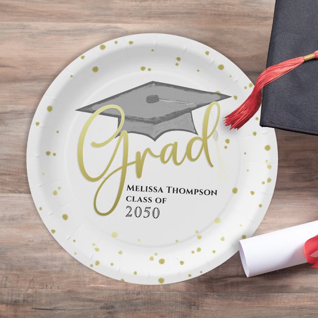 Graduate Gold Calligraphy Abschluss Grad Cap Pappteller (Von Creator hochgeladen)