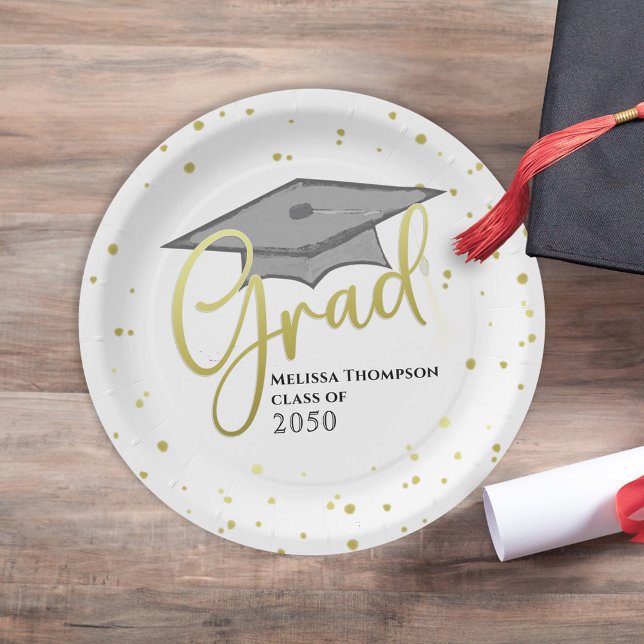 Graduate Gold Calligraphy Abschluss Grad Cap Pappteller (Von Creator hochgeladen)
