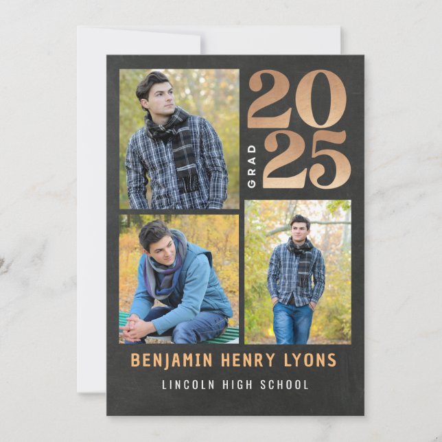 Graduate Gold Chalkboard Class of 2025 Printable Einladung (Vorderseite)