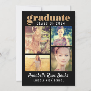 Graduate Gold Class of 2024 Collage Black Einladung