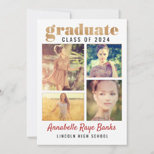Graduate Gold Class of 2024 White Collage Einladung