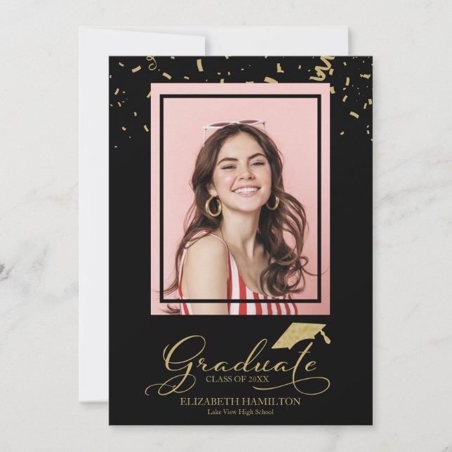 Graduate Gold Confetti Grad Ankündigung Foto (Vorderseite)