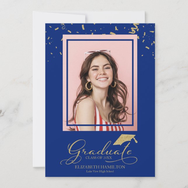 Graduate Gold Confetti Grad Ankündigung Foto (Vorderseite)