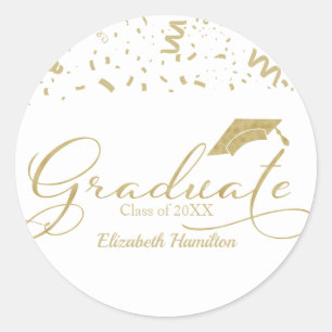Graduate Gold Foil Graduation Party Black Classic  Runder Aufkleber