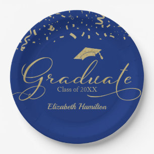 Graduate Gold Foil Graduation Party Blauer Text Pappteller