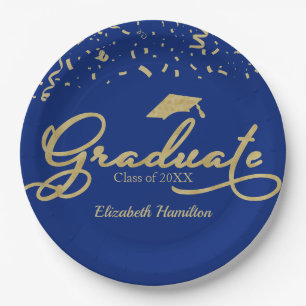 Graduate Gold Foil Graduation Party Blue Pappteller