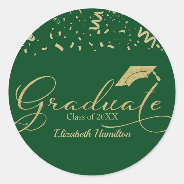 Graduate Gold Foil Graduation Party Green Runder Aufkleber (Vorderseite)