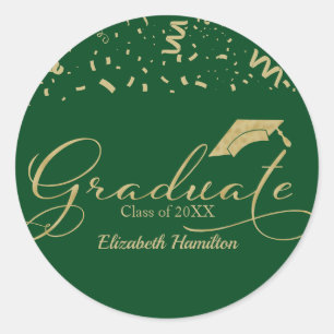 Graduate Gold Foil Graduation Party Green Runder Aufkleber