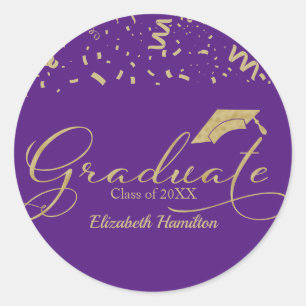 Graduate Gold Foil Graduation Party Lila Runder Aufkleber