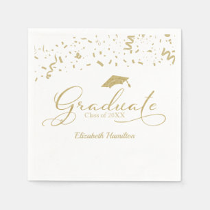 Graduate Gold Foil Graduation Party White Serviette