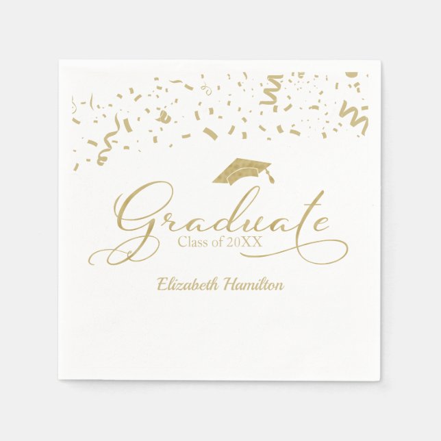 Graduate Gold Foil Graduation Party White Serviette (Vorderseite)