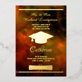 Graduate Gold Foil Red Galaxy Ankündigungskarte Folieneinladung