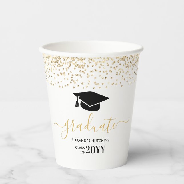Graduate Gold Glitzer Confetti Graduation Party Pappbecher (Vorderseite)