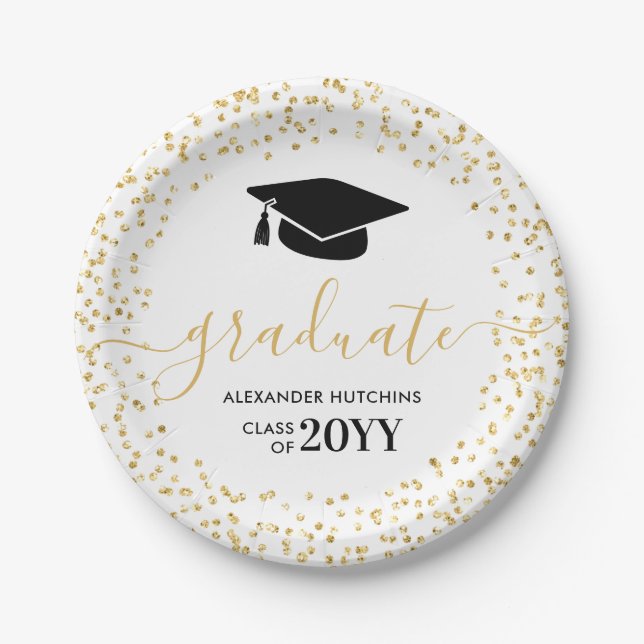 Graduate Gold Glitzer Confetti Graduation Party Pappteller (Vorderseite)