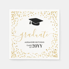 Graduate Gold Glitzer Confetti Graduation Party Serviette