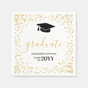Graduate Gold Glitzer Confetti Graduation Party Serviette