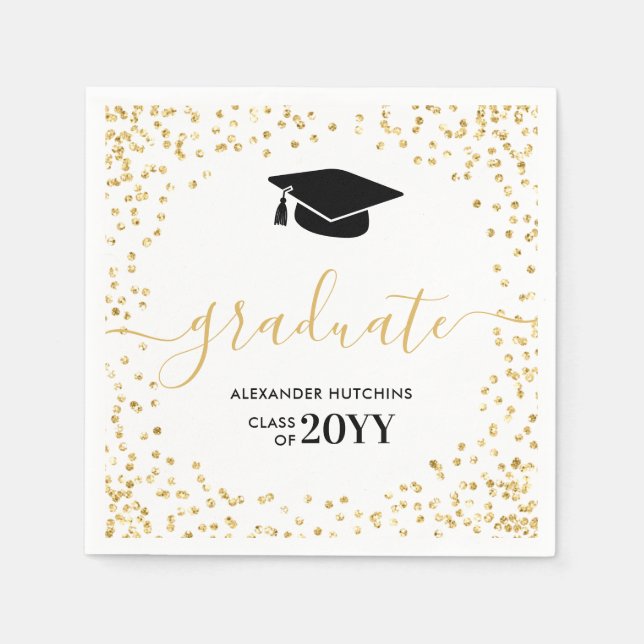 Graduate Gold Glitzer Confetti Graduation Party Serviette (Vorderseite)