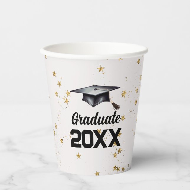Graduate Gold Glitzer Star Confetti Graduation Cap Pappbecher (Vorderseite)