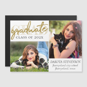 Graduate Gold Script   Elegant Grad 2 Foto Magneteinladung