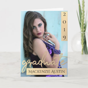 Graduate Gold Script Elegant Grad Foto Keepake Dankeskarte