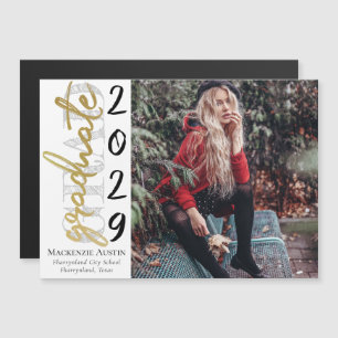 Graduate Gold Script   Elegant Grad Foto Keepake Magneteinladung