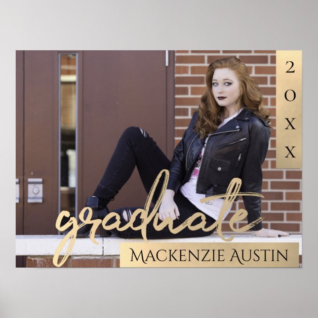 Graduate Gold Script | Elegant Grad Foto Keepake Poster (Vorne)