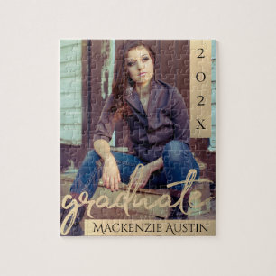 Graduate Gold Script   Elegant Grad Foto Keepake Puzzle