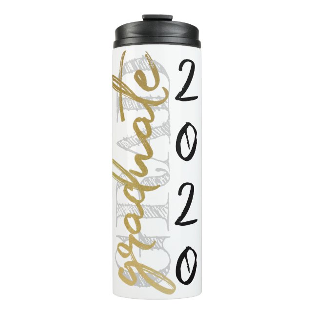 Graduate Gold Script | Eleganter handgeschriebener Thermosbecher (Vorderseite)