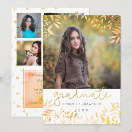 Graduate Gold Script Foliage Foto Collage Einladung