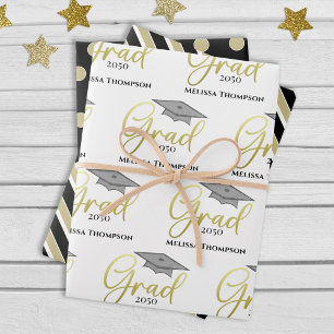 Graduate Grad Gold Abschluss Script Cap Geschenkpapier Set