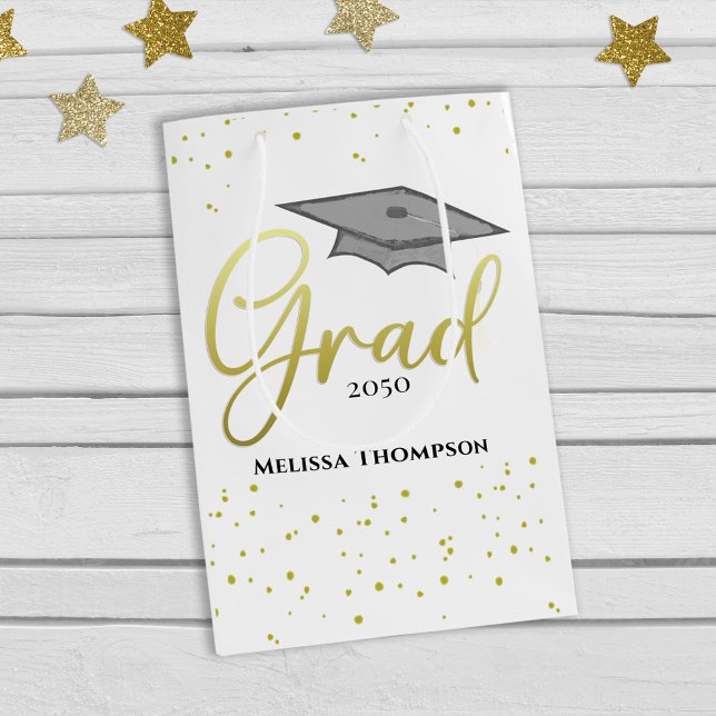 Graduate Grad Gold Abschluss Script Cap Mittlere Geschenktüte (Von Creator hochgeladen)