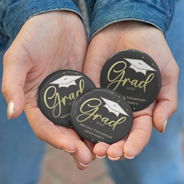 Graduate Grad Gold Abschluss Script Party Button (Von Creator hochgeladen)