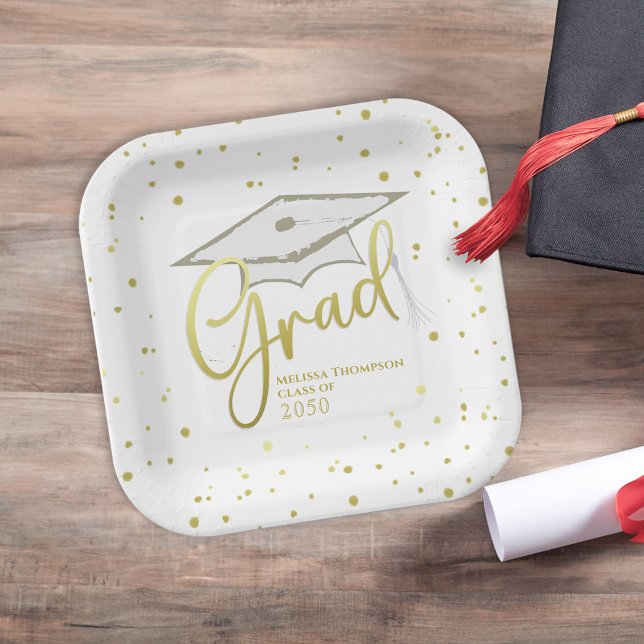 Graduate Grad Gold Calligrafy Graduation Cap Pappteller (Von Creator hochgeladen)
