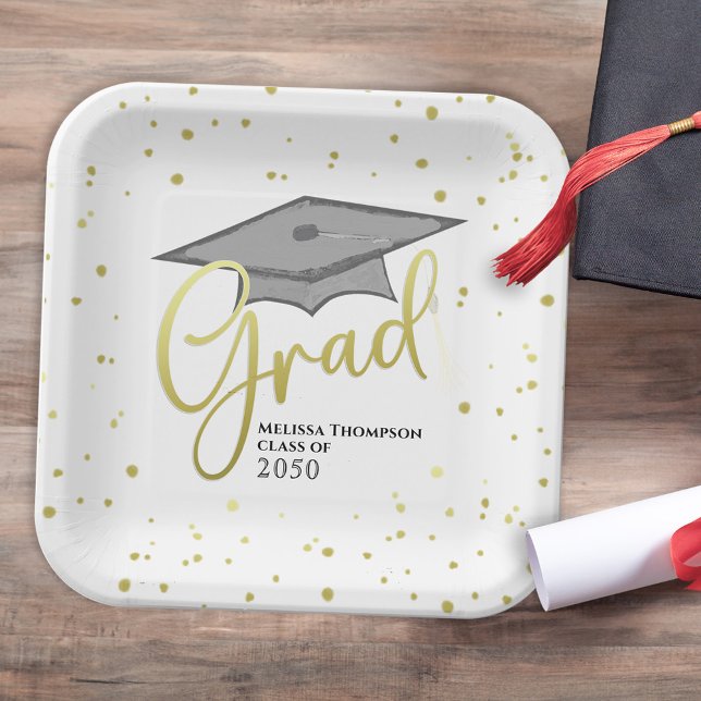 Graduate Grad Gold Calligrafy Graduation Cap Pappteller (Von Creator hochgeladen)