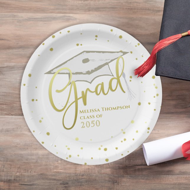 Graduate Grad Gold Calligrafy Graduation Cap Pappteller (Von Creator hochgeladen)