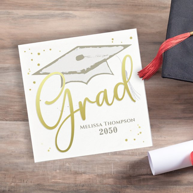 Graduate Grad Gold Calligrafy Graduation Cap Serviette (Von Creator hochgeladen)