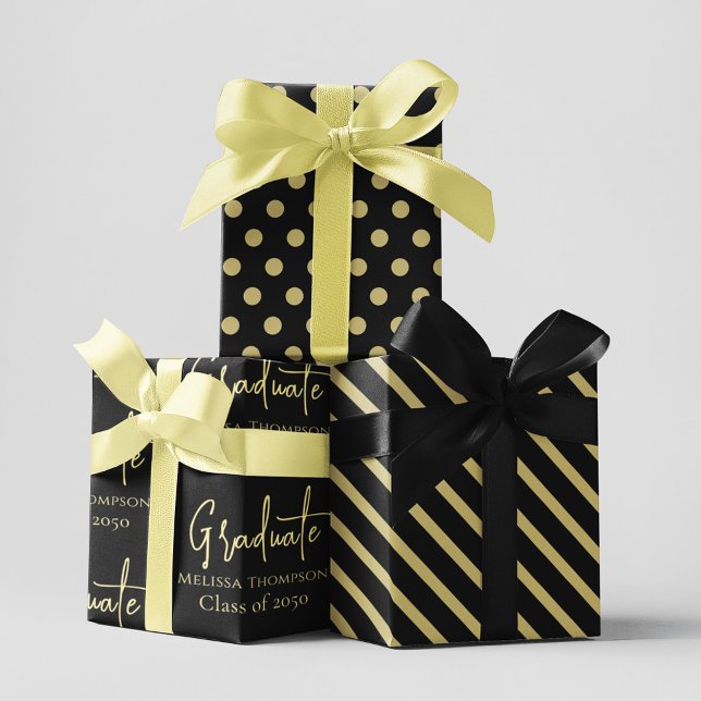 Graduate Grad Gold Kalligrafie Script modern Geschenkpapier Set (Von Creator hochgeladen)