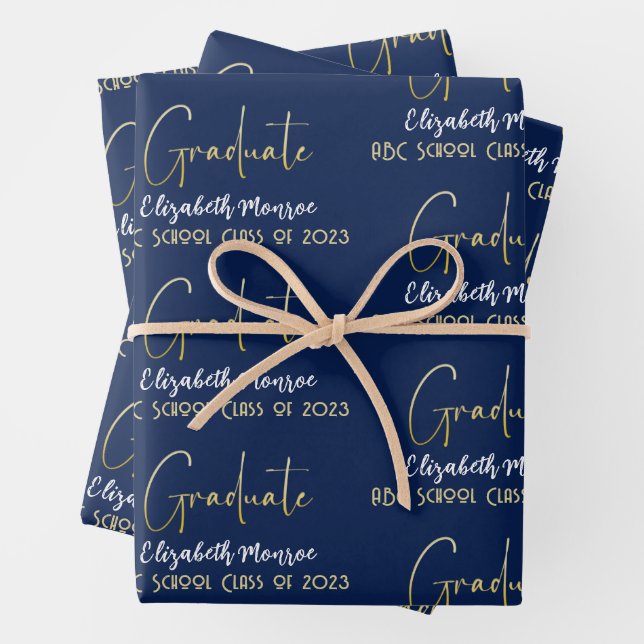 Graduate Grad Gold Kalligrafie Script modern Geschenkpapier Set (Beispiel)