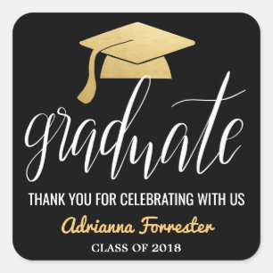 Graduate Handwriting Imitate Gold Foil Hat Vielen Quadratischer Aufkleber