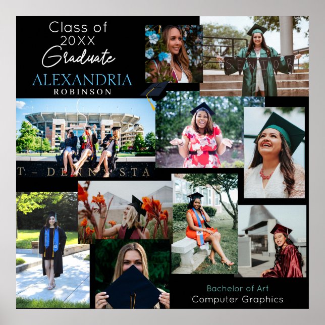 Graduate Hat Custom Multi Foto Collage 6V3 Poster (Vorne)