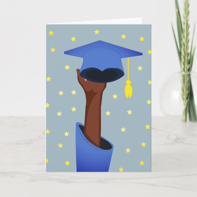 Graduate Holding Abschluss Hut mit Stars Blue Karte (Vorderseite)