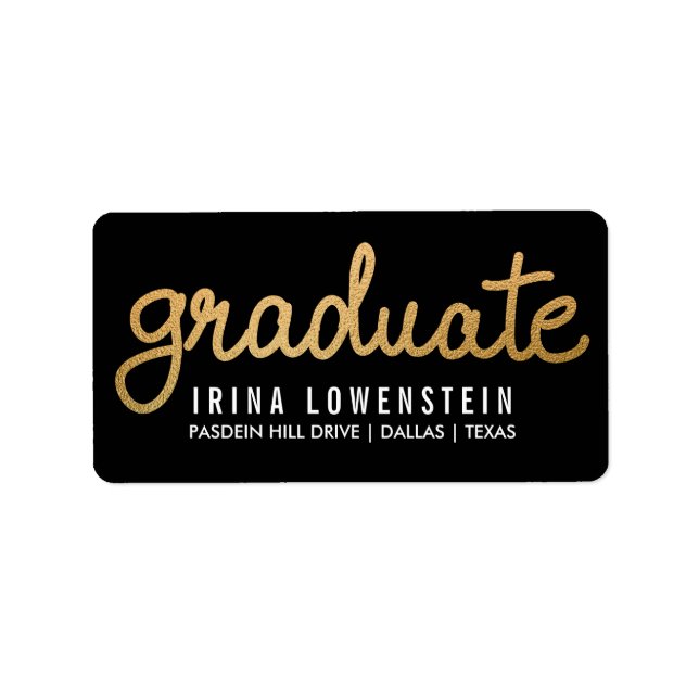 Graduate Imitate Gold Foil Typografy Black Adressaufkleber (Vorne)